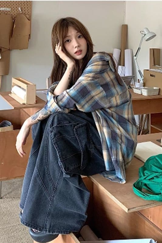 2026 이른 가을 아메리칸 느긋한 바람 격자 무늬 셔츠 여성 코트 가을 겨울철 셔츠 작은 키 긴팔 맨위 이미지 5