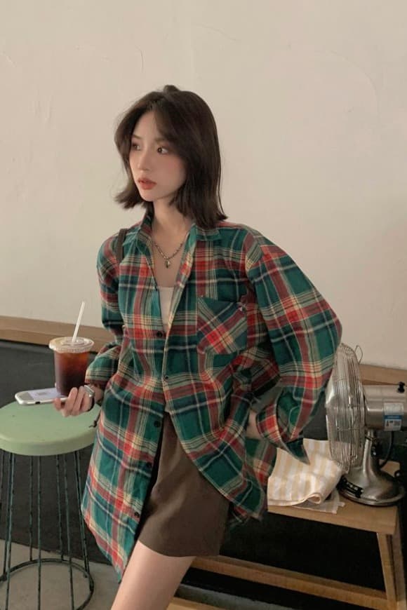 패션 여성 레트로 격자 무늬 셔츠 봄 가을 새로운 홍콩 느낌 맨위 긴팔 고급 센스 일본식 느긋한 바람 여성 셔츠 이미지 6