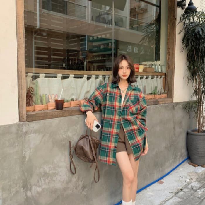패션 여성 레트로 격자 무늬 셔츠 봄 가을 새로운 홍콩 느낌 맨위 긴팔 고급 센스 일본식 느긋한 바람 여성 셔츠 이미지 4