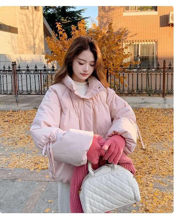 작은 키 버블 푸 허리 수축 아래 면화 의류 여성 겨울 쇼트 스타일 2026 새로운 한 부서 학원 스탠드 칼라 빵 외투 상세 이미지 12