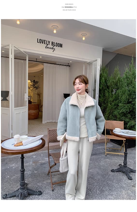 스웨이드 원단 피모 하나 양털 짧은 여성 코트 작은 키 고급 센스 플리스 폴로 칼라 두꺼운 보온 맨위 상세 이미지 10