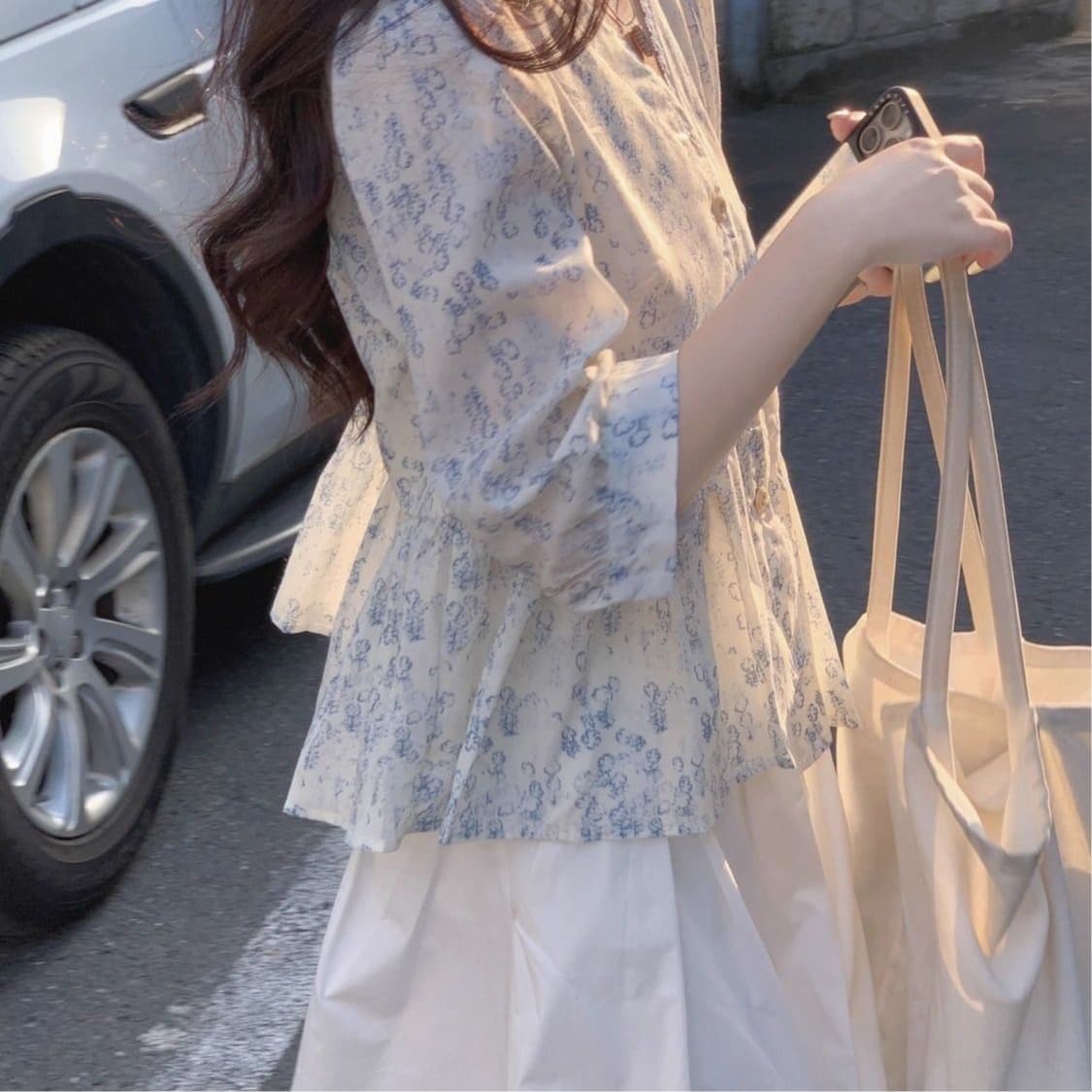 가을 새로운 프랑스식 꽃무늬 인형 셔츠 7부 소매 쉬폰 셔츠 디자인 센스 작은 대중 루즈핏 슬림해 보이는 맨위 여성 이미지 5
