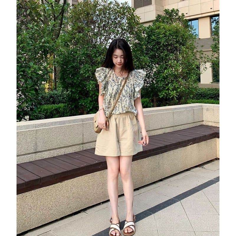 프랑스식 귀 연령 감소 꽃무늬 쇼트 스타일 작은 날다 소매 Chic 맨위 2026 새로운 여름 품격 루즈핏 셔츠 상세 이미지 5