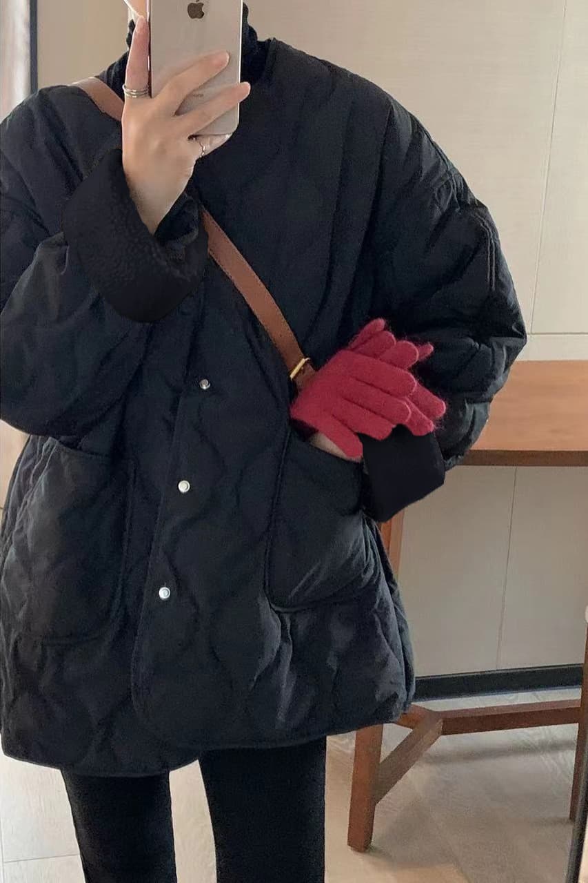 없음 칼라 양털 패치워크 얇고 가벼운 겨울 한국 스타일 루즈핏 작은 샤넬 스타일 링 그리드 보온 bf 면 옷 면 의류 여성 재킷 이미지 6