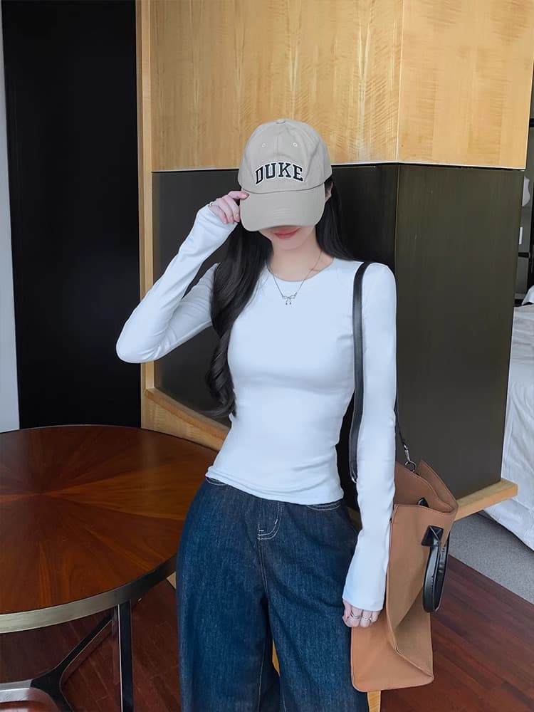 De 플러시 핫걸 프린트 긴팔 티셔츠 꼬집기 허리 슬림해 보이는 작은 대중 맨위 인사이드 가져 가라. 기본 셔츠 여성 봄 가을 새로운 티셔츠 상세 이미지 5