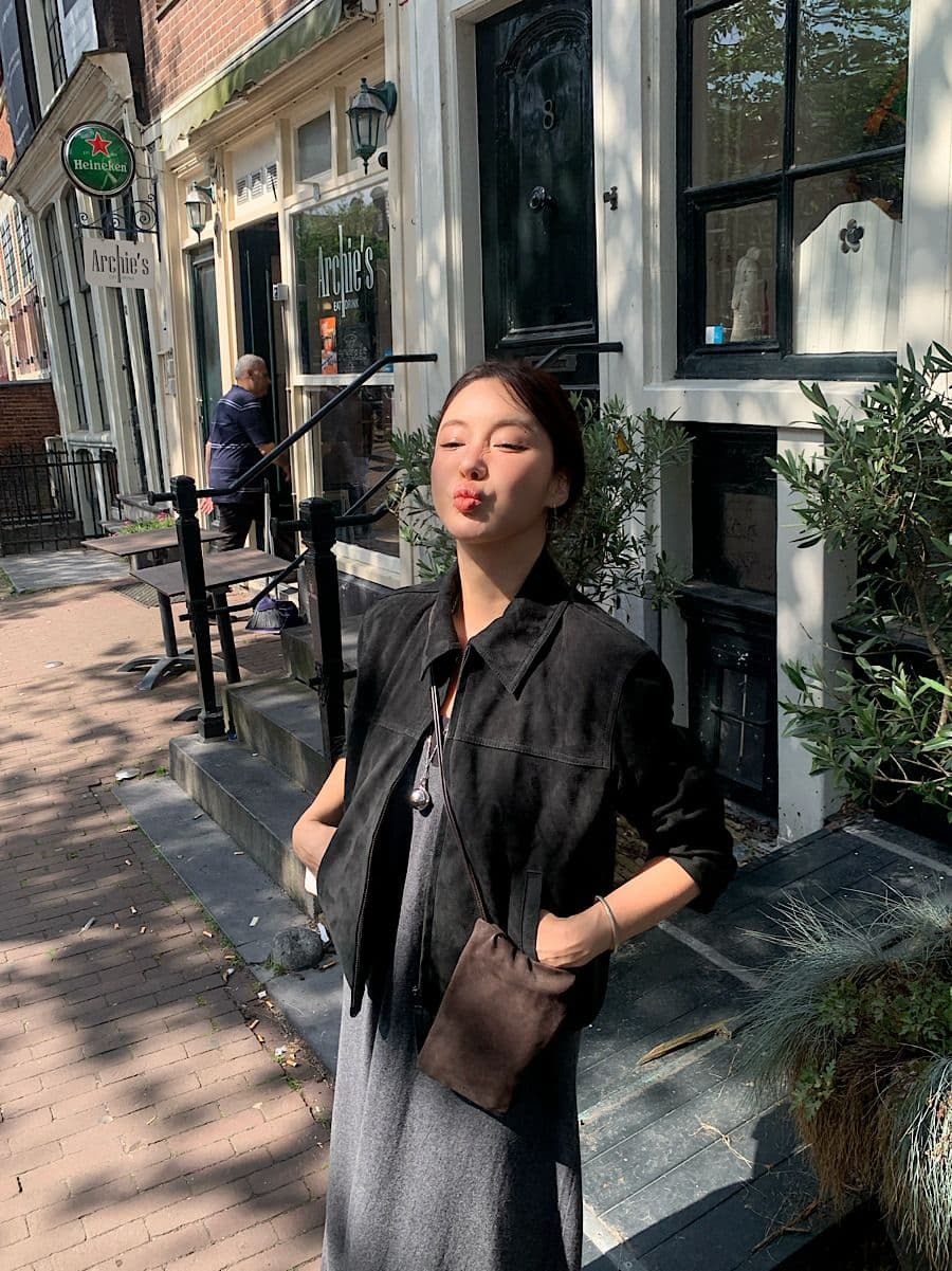 한국 chic 가을 레트로 잘 생긴 폴로 칼라 모조 가죽 플러시 루즈핏 다용도 지퍼 쇼트 스타일 긴팔 재킷 여성 코트 상세 이미지 10