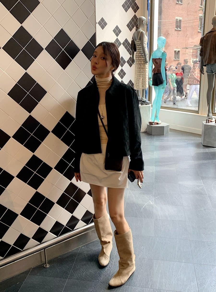 한국 chic 가을 레트로 잘 생긴 폴로 칼라 모조 가죽 플러시 루즈핏 다용도 지퍼 쇼트 스타일 긴팔 재킷 여성 코트 상세 이미지 13