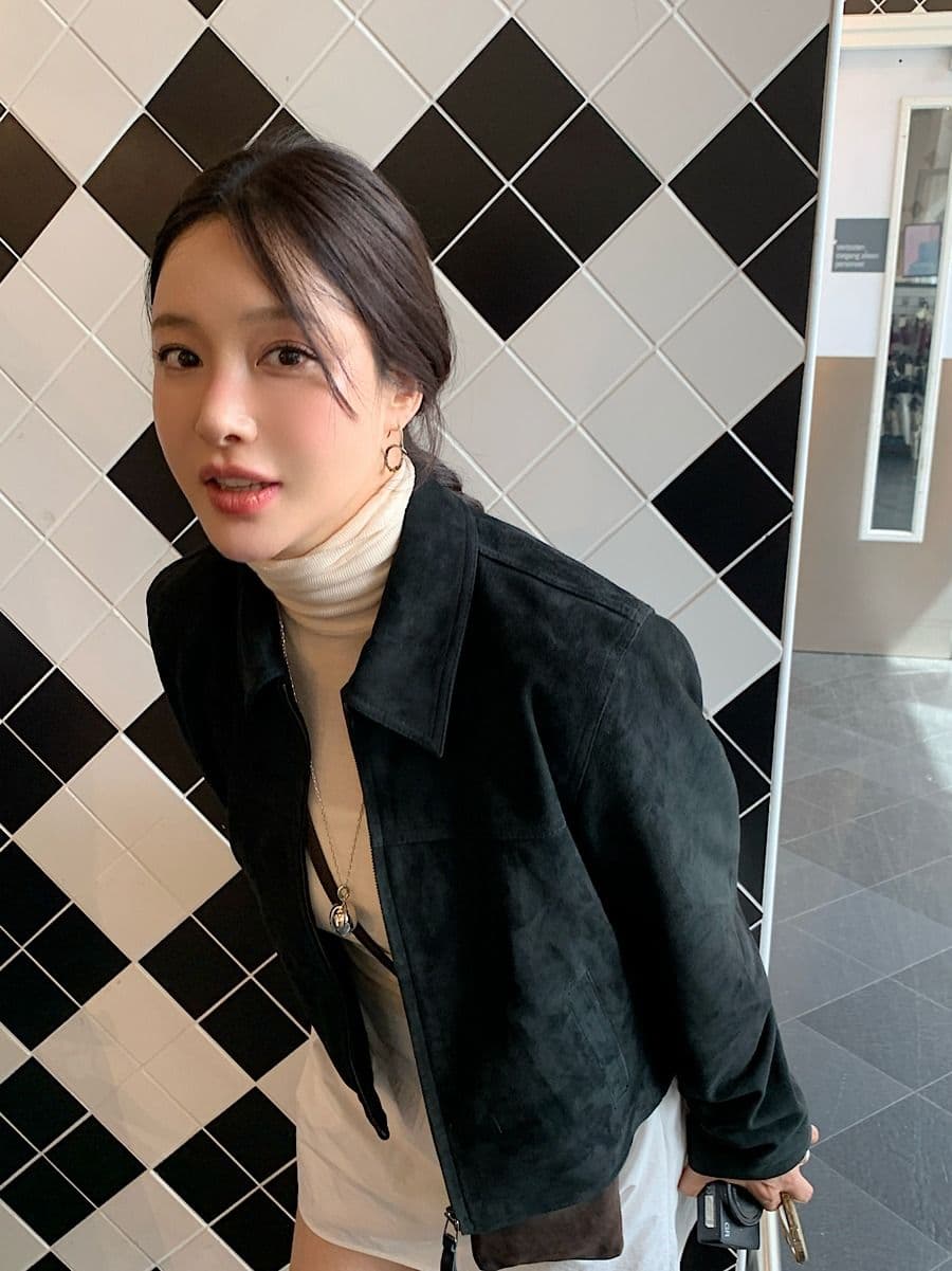 한국 chic 가을 레트로 잘 생긴 폴로 칼라 모조 가죽 플러시 루즈핏 다용도 지퍼 쇼트 스타일 긴팔 재킷 여성 코트 상세 이미지 19