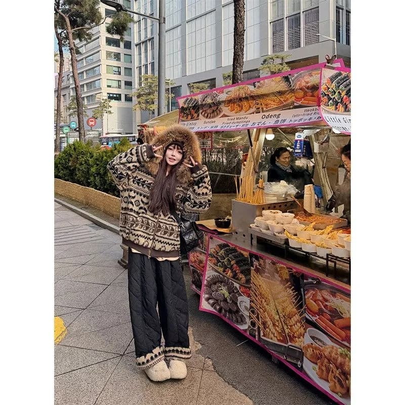 공정한 섬 털이 있는 자카드 모피 칼라 면 의류 여성 2026 겨울 새로운 보온 루즈핏 후드 쇼트 스타일 면 옷 재킷 이미지 4
