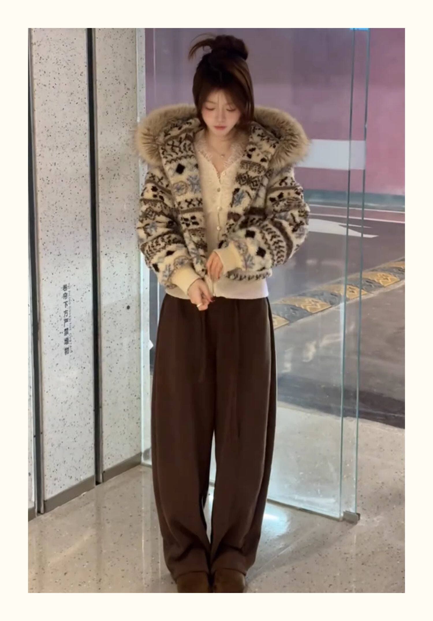 공정한 섬 털이 있는 자카드 모피 칼라 양털 면 의류 여성 2026 겨울 새로운 보온 루즈핏 쇼트 스타일 면 옷 재킷 상세 이미지 18