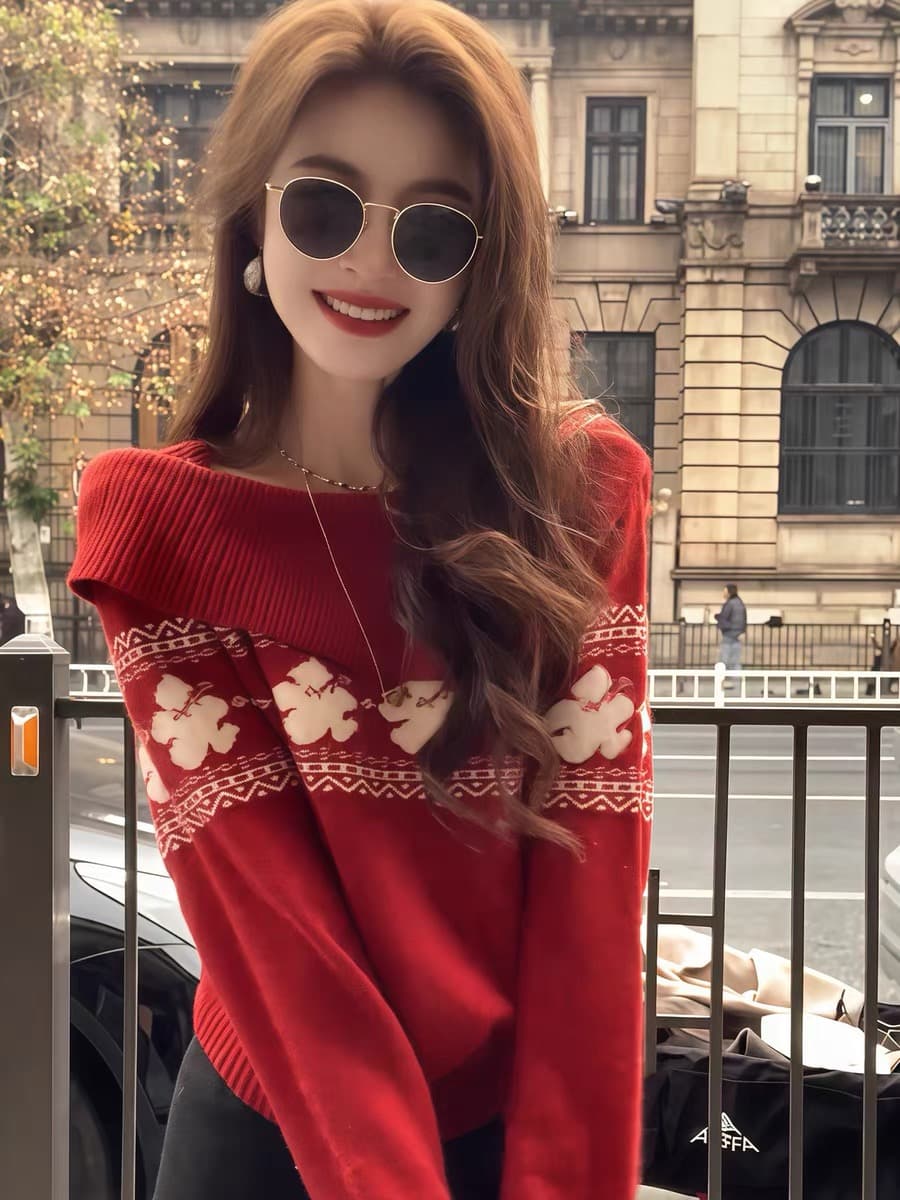 프랑스식 레트로 공정한 섬 자카드 부드러운 찹쌀 스웨터 여자 가을 겨울철 새로운 느긋한 고급 센스 쇼트 스타일 니트 스웨터 트렌디