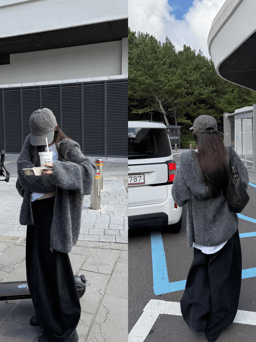 가을 겨울 루즈핏 새로운 오트밀 달콤한 차 플러시 플러시 따뜻한 센스 느긋한 부담하지 마세요. 센스 지퍼 후드 스웨터 카디건 코트 이미지 2