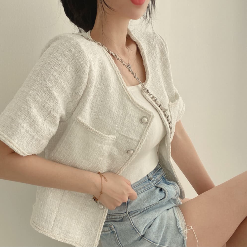 한국 스타일 프랑스식 chic 디자인 센스 작은 대중 작은 샤넬 스타일 재킷 오픈 가디건 여성 여름 새로운 명문 여성 외국 가스 짧은 맨위 이미지 5