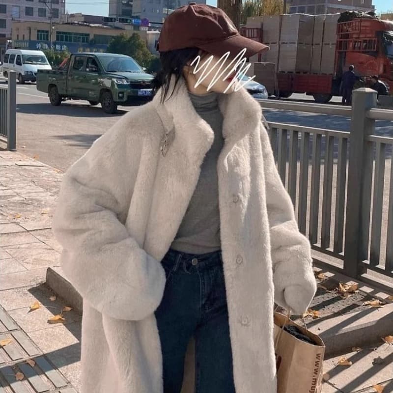 원본 원단 2026 가을 겨울 새로운 한국 스타일 중간 길이 루즈핏 슬림해 보이는 플리스 플러시 여성 코트 모직 외투 이미지 5