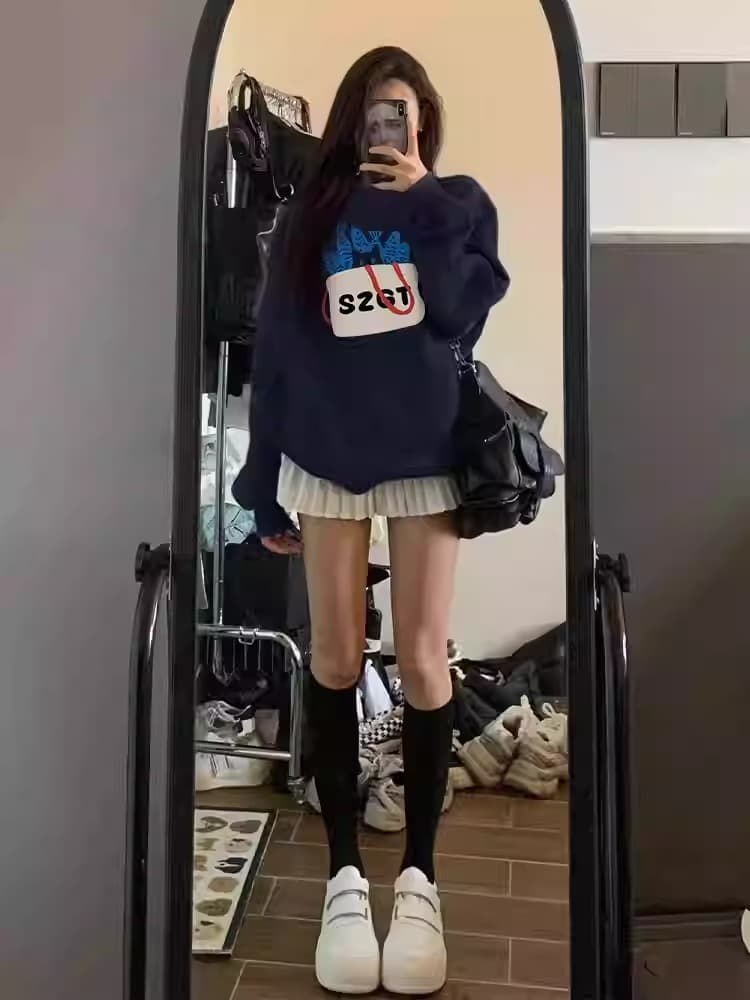2026 새로운 가을 겨울철 oversize 후드티 여성 ins 한국 스타일 루즈핏 bf 작은 대중 캐주얼 재킷 트렌디 후드티 상세 이미지 4