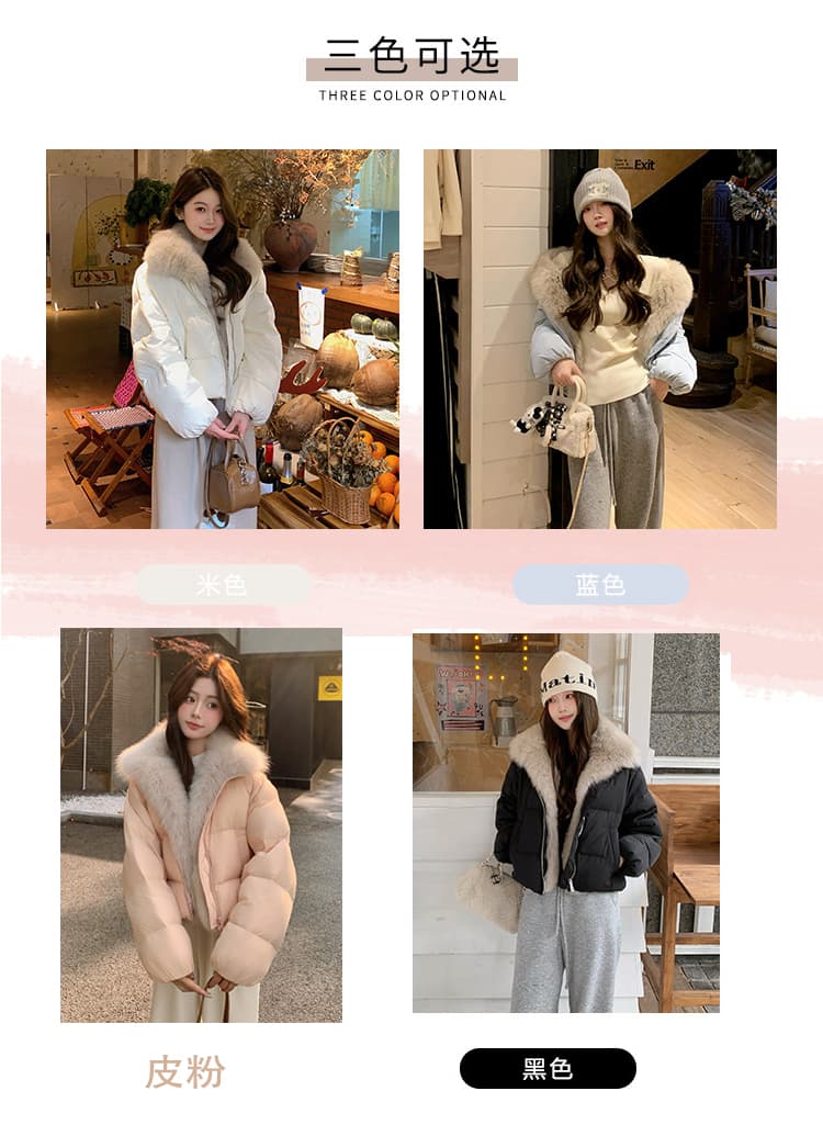 학원 패치워크 쇼트 스타일 아래 면화 의류 여성 모방 여우 모피 칼라 루즈핏 두꺼운 작은 키 한국 스타일 빵 외투 상세 이미지 5