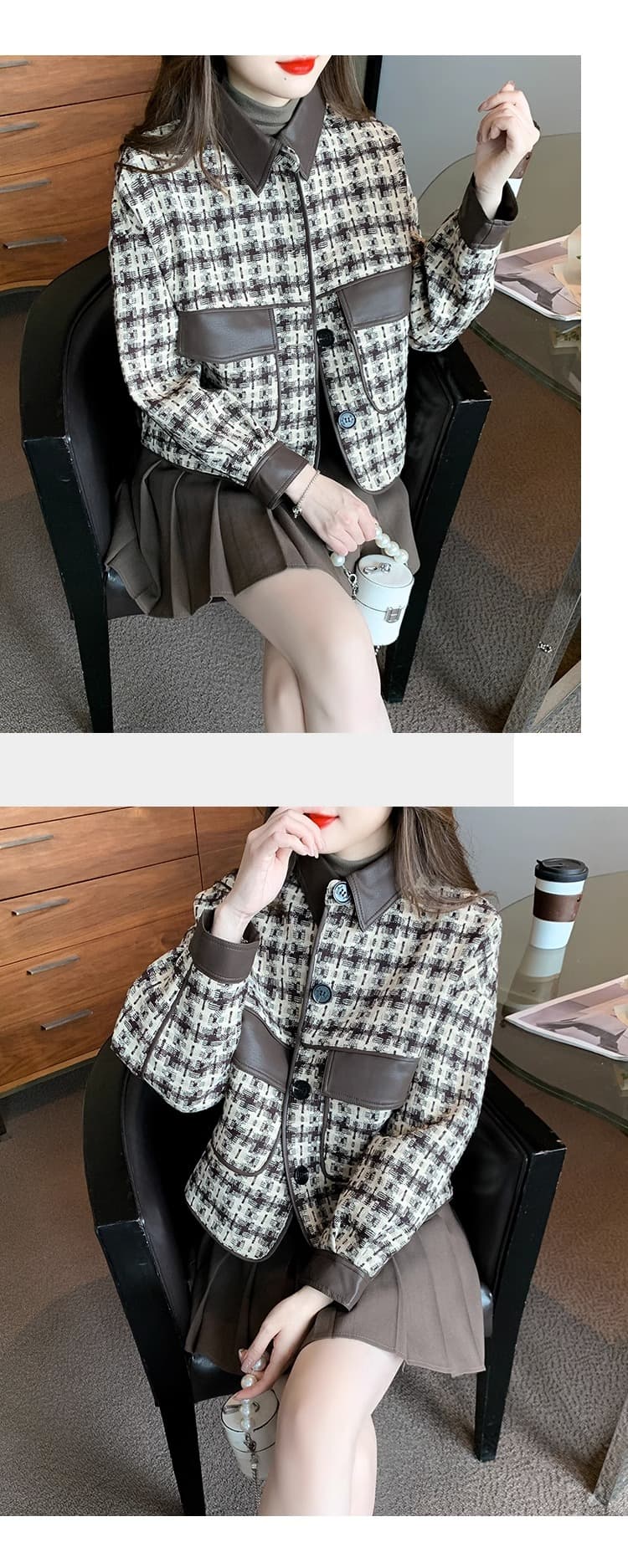 하운드투스 체크 작은 샤넬 스타일 쇼트 스타일 재킷 여성 디자인 센스 봄 가을 새로운 명문 여성 고급 센스 품격 chic 맨위 상세 이미지 11