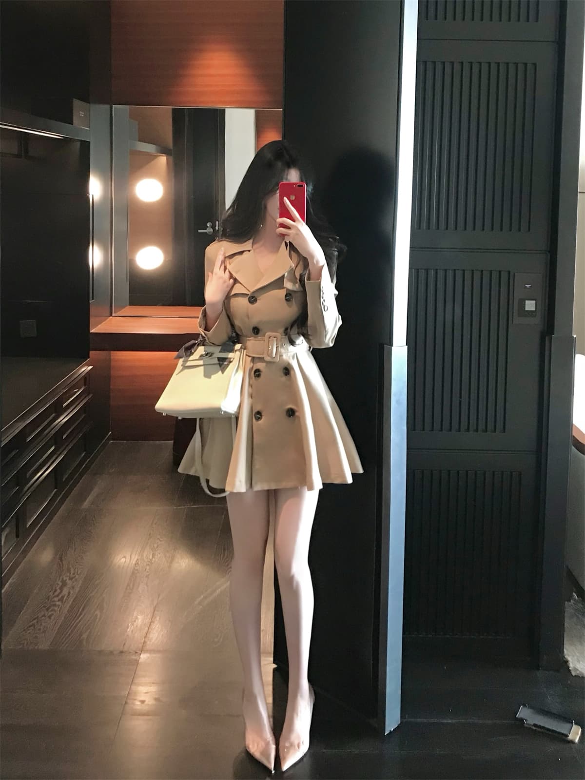 카키 색 바람막이 여성 코트 봄 가을 작은 키 허리 수축 폴로 칼라 블레이저 한국 스타일 캐주얼 품격 코트 이미지 3