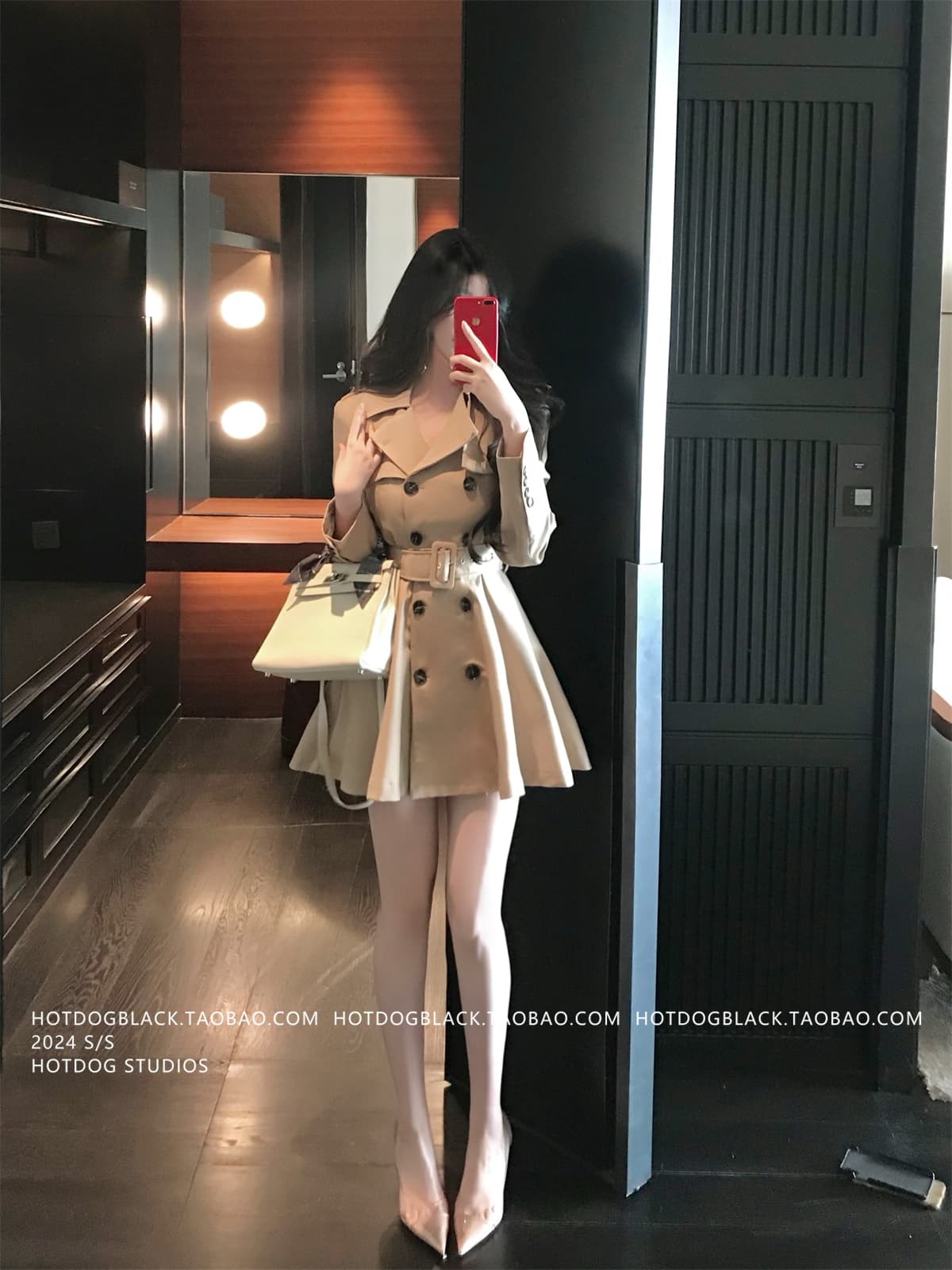 카키 색 바람막이 여성 코트 봄 가을 작은 키 허리 수축 폴로 칼라 블레이저 한국 스타일 캐주얼 품격 코트 상세 이미지 21