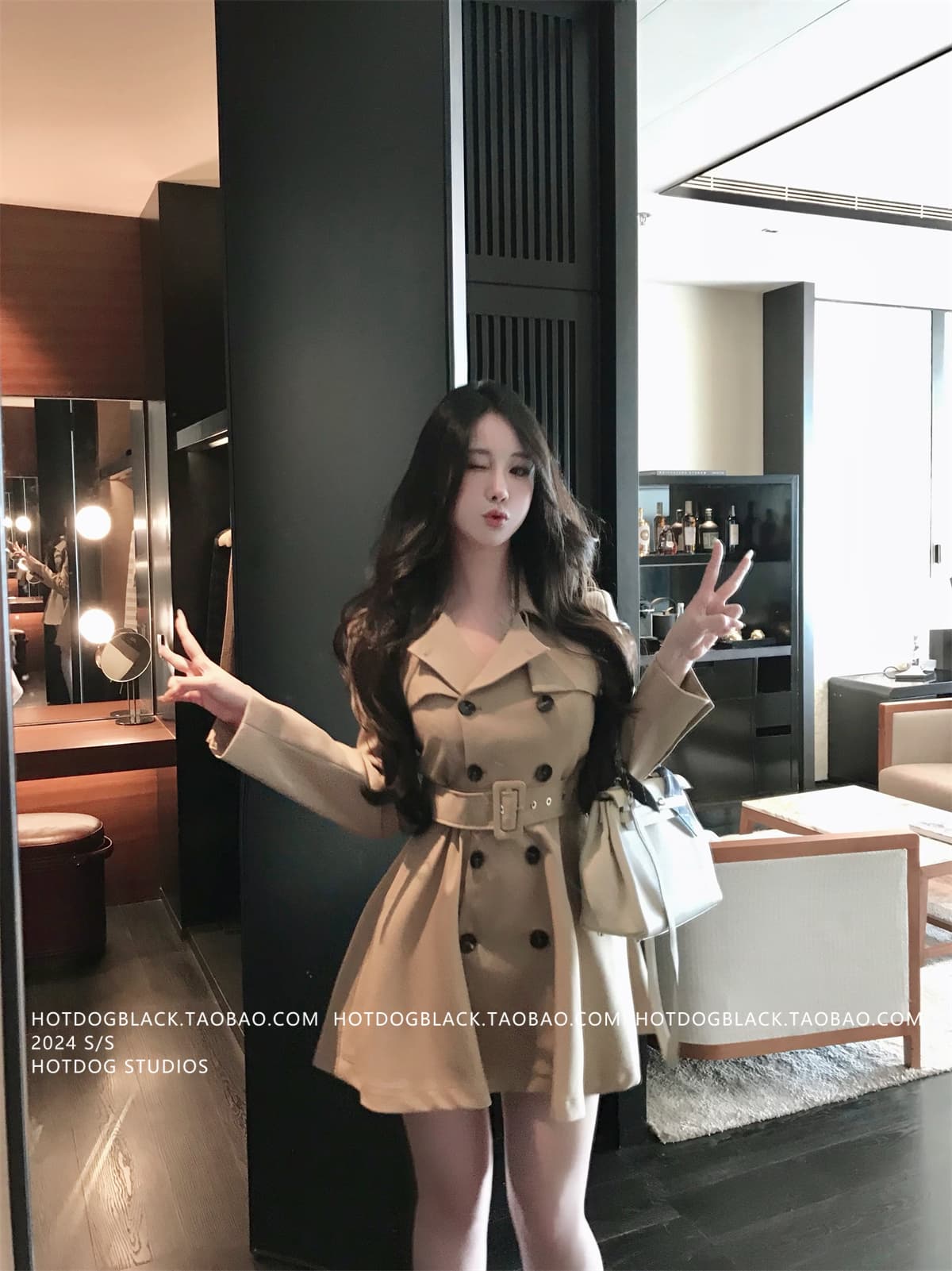 카키 색 바람막이 여성 코트 봄 가을 작은 키 허리 수축 폴로 칼라 블레이저 한국 스타일 캐주얼 품격 코트 상세 이미지 36