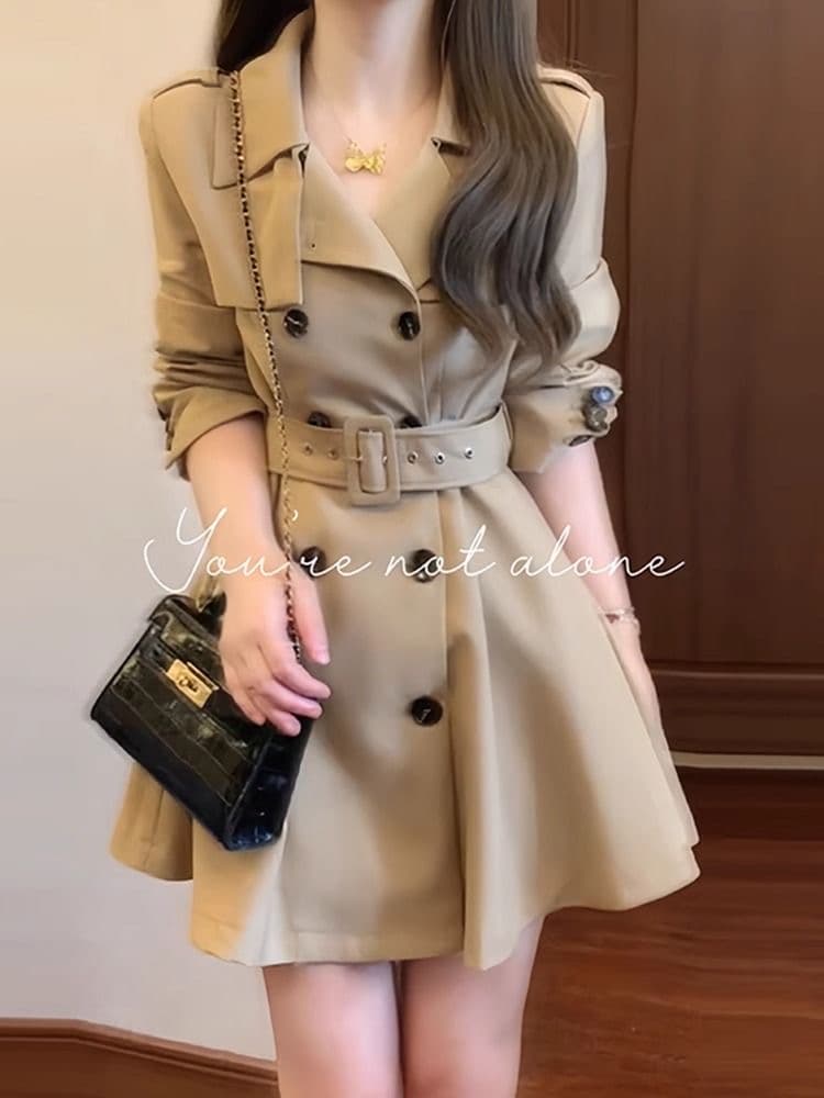 카키 색 바람막이 여성 코트 봄 가을 작은 키 허리 수축 폴로 칼라 블레이저 한국 스타일 캐주얼 품격 코트