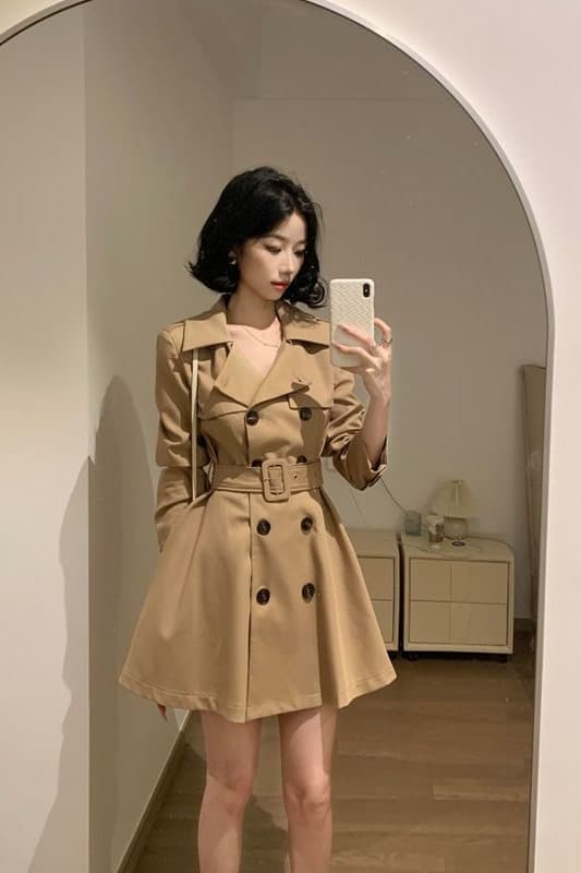카키 색 바람막이 여성 코트 봄 가을 작은 키 허리 수축 폴로 칼라 블레이저 한국 스타일 캐주얼 품격 코트 이미지 6