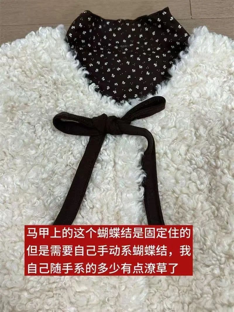 한 부서 달콤함 가을 겨울 새로운 도트 무늬 기본 셔츠 나비 매듭 배색 플리스 플러시 베스트 재킷 투피스 슈트 여성 상세 이미지 8