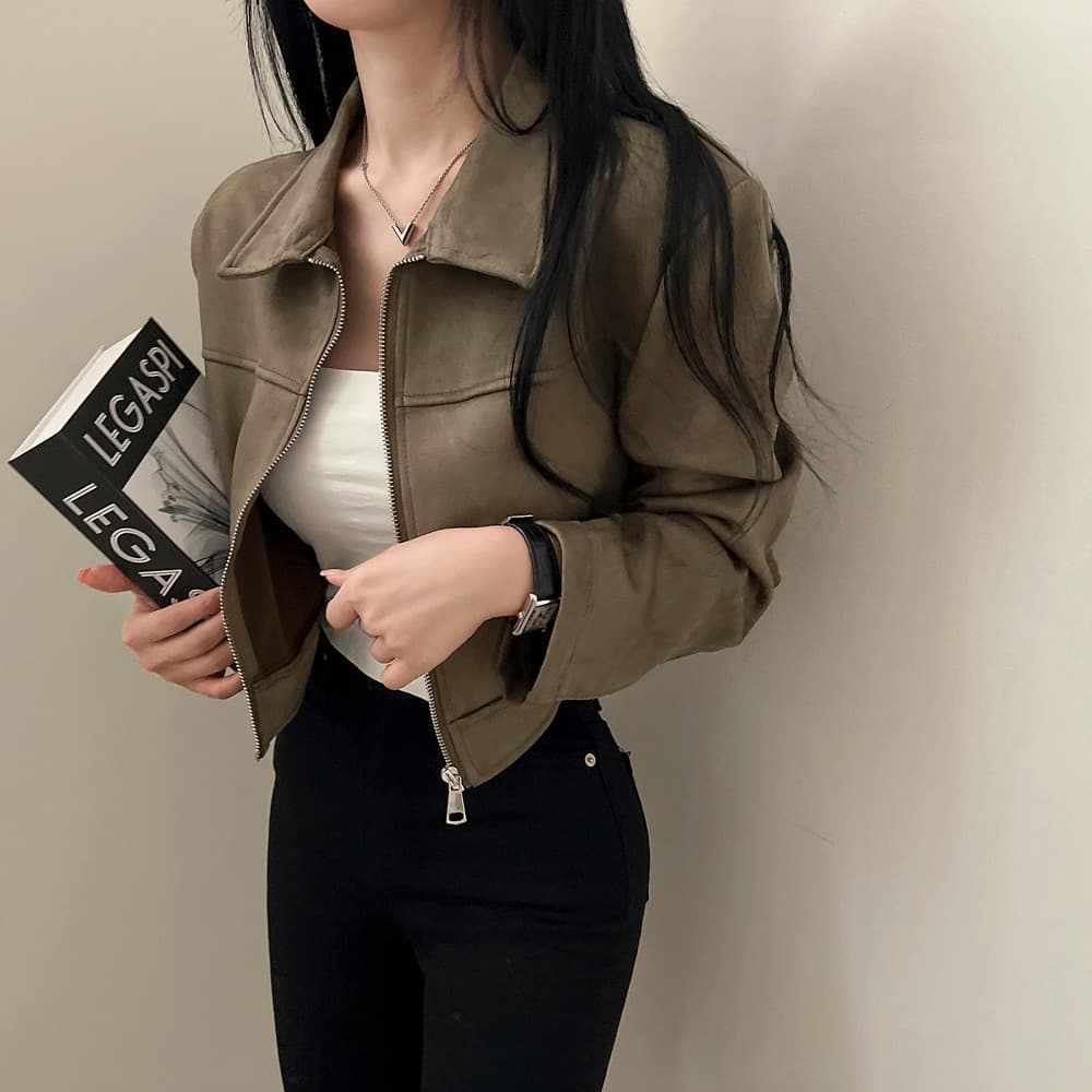 한국 chic 가을 레트로 잘 생긴 폴로 칼라 당겨서 사슬 루즈핏 다용도 긴팔 플러시 쇼트 스타일 재킷 여성 코트 이미지 5