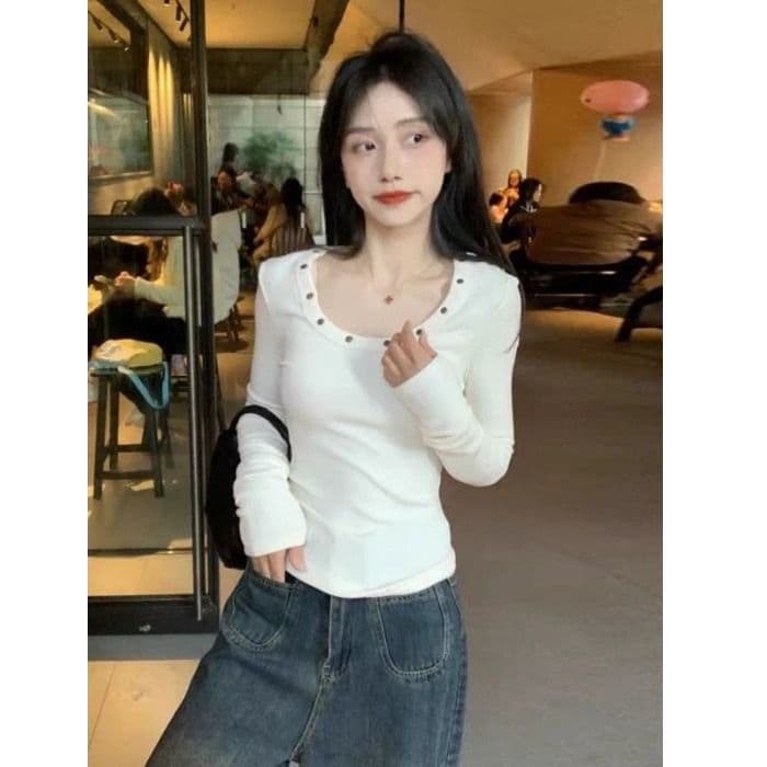 리브 De 플러시 아름다운 몸매 가꾸기 브라운 긴팔 티셔츠 여성 가을 인사이드 가져 가라. 기본 셔츠 디자인 센스 맨위 이미지 2