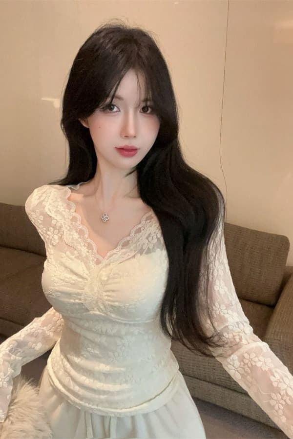원본 원단 순수한 욕망 섹시함 V넥 홀로우 아웃 맨위 여성 가을 겨울 작은 샤넬 스타일 레이스 기본 셔츠 인사이드 가져 가라. 이미지 7