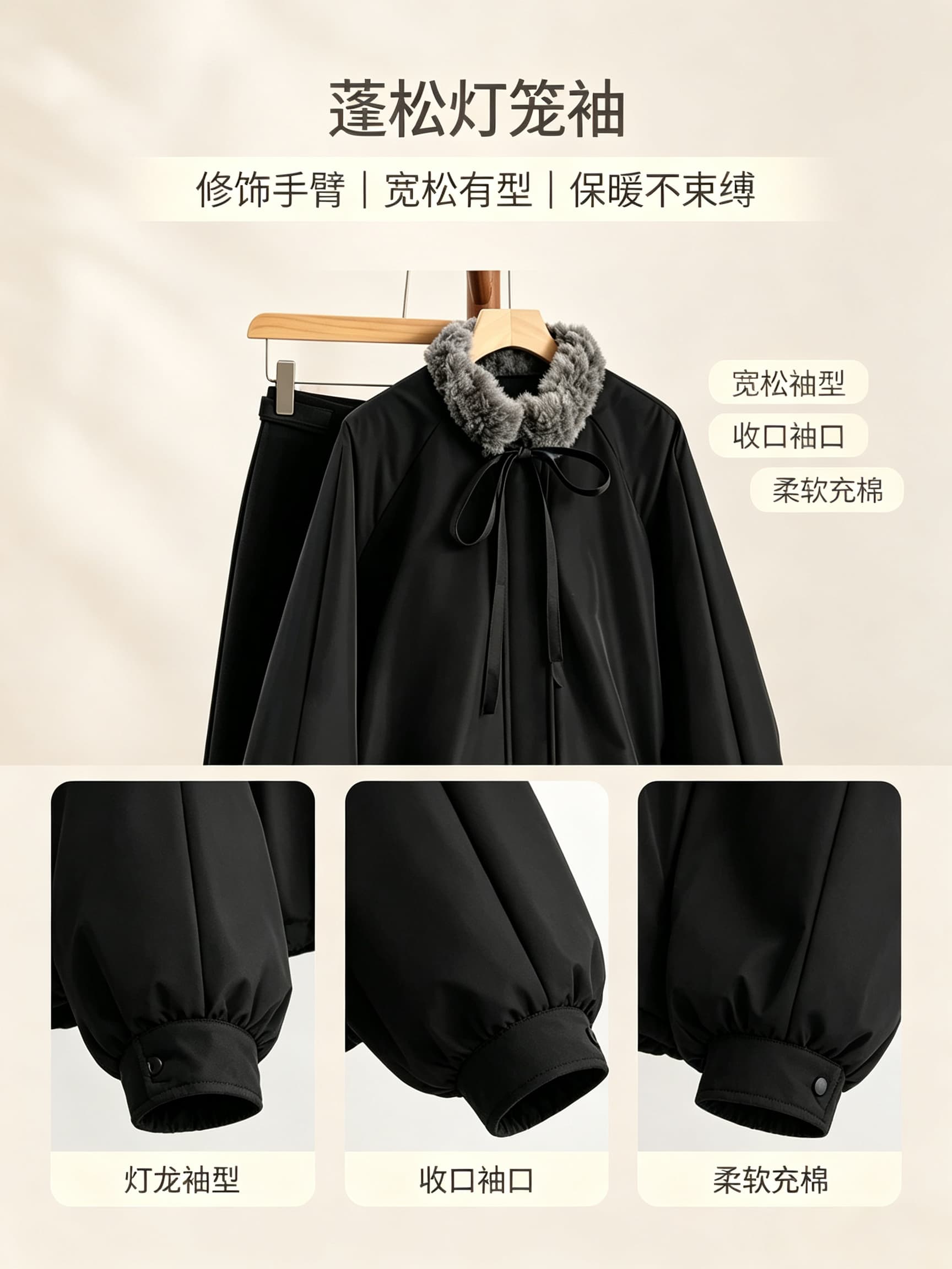new empire26 겨울 새로운 디자인 센스 작은 대중 맨위 모피 칼라 두꺼운 검정색 꽃밭 면 의류 여성 코트 상세 이미지 5