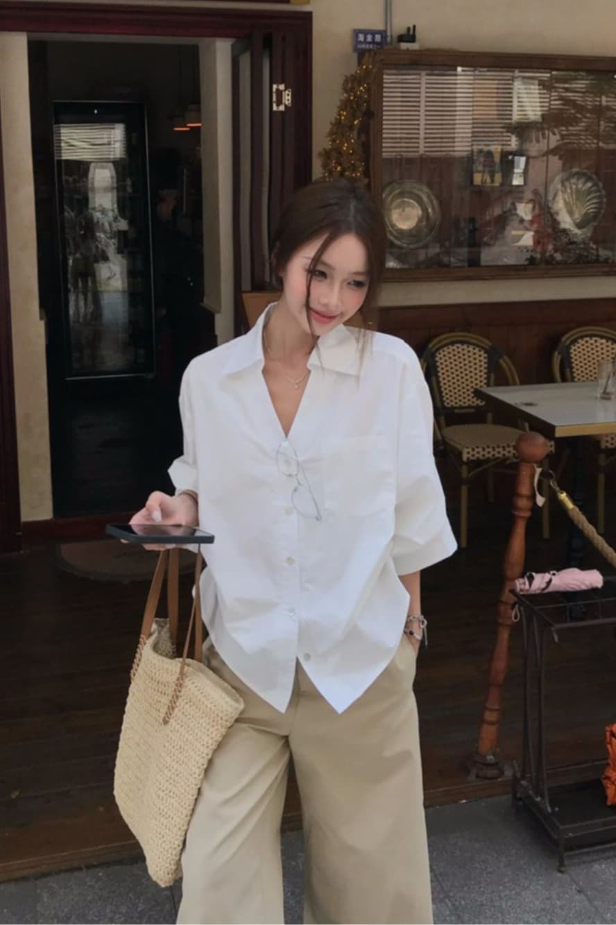 원본 품질 작은 대중 셔츠 맨위 화이트 오래된 돈 바람 레트로 고급 센스 품격 긴팔 셔츠 여성 이미지 6