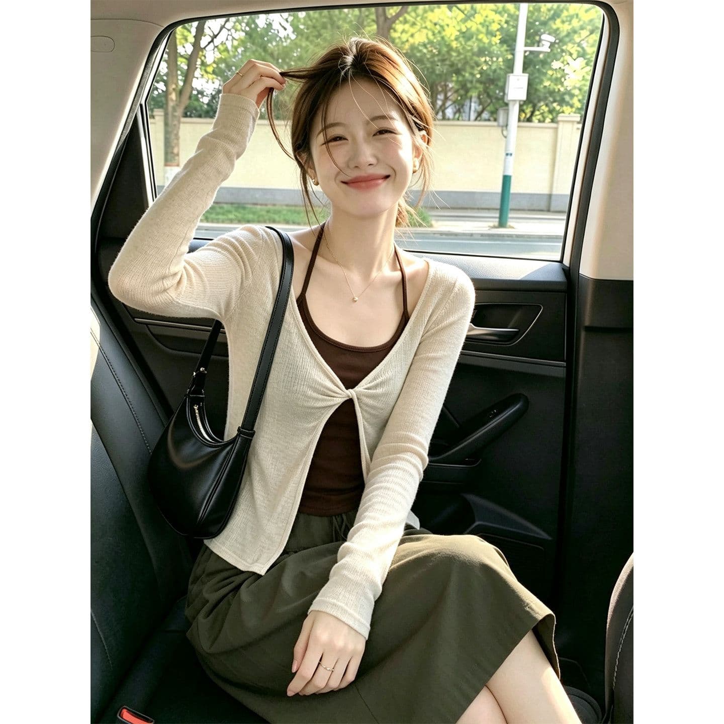 주간 실크 리브 260 그램 사람들 면 한 부서 긴팔 티셔츠 여성 조기 가을 블라우스 행침 목 슬립 투피스 세트 상세 이미지 6