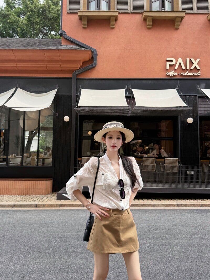 원본 원단 파란색 스탠드 칼라 루즈핏 긴팔 여성 셔츠 여름 V넥 여성 셔츠 이른 봄 가을 셔츠 상세 이미지 20
