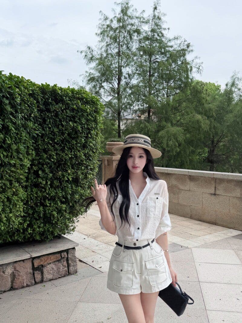 원본 원단 파란색 스탠드 칼라 루즈핏 긴팔 여성 셔츠 여름 V넥 여성 셔츠 이른 봄 가을 셔츠 상세 이미지 31