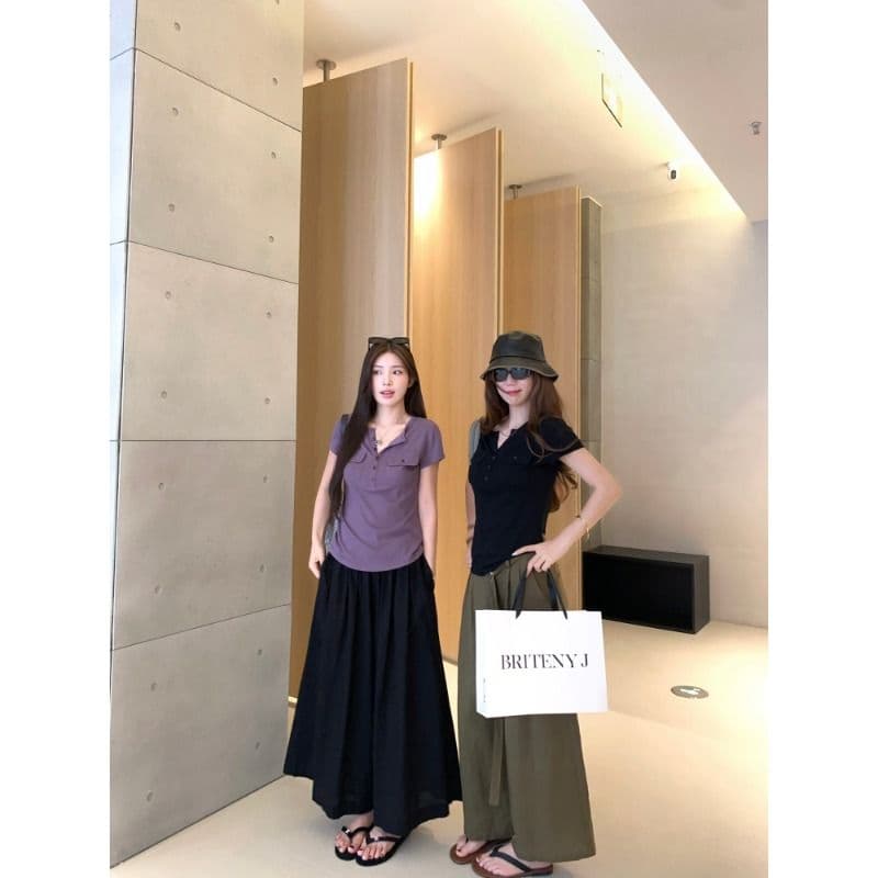 작은 6 월 6 월 브리트니 c 조금 스키니 t 세부 사항 전체 점수 3 차원 워크웨어 주머니 슬림해 보이는 마이크로 허리 수축 반팔 티셔츠 이미지 4