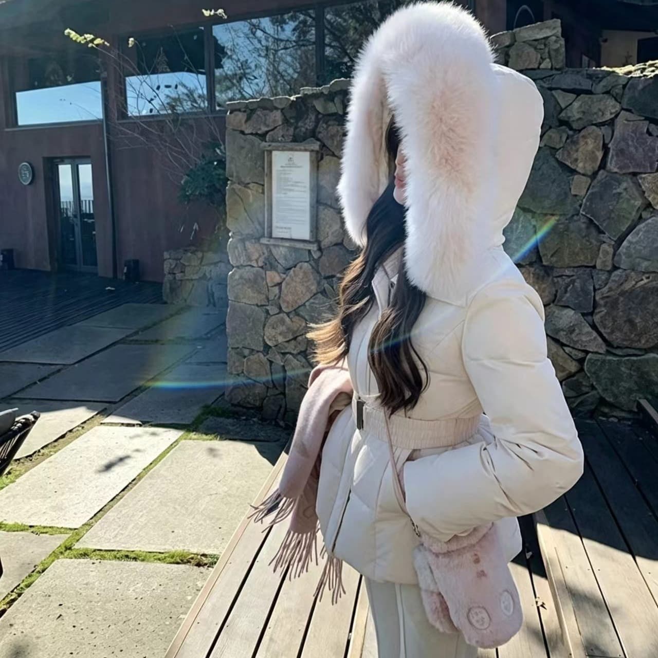 주 추 한 여성 수여 됨 후드 큰 모피 칼라 허리 수축 슬림해 보이는 다운 재킷 여성 겨울 재킷 면 옷 이미지 3