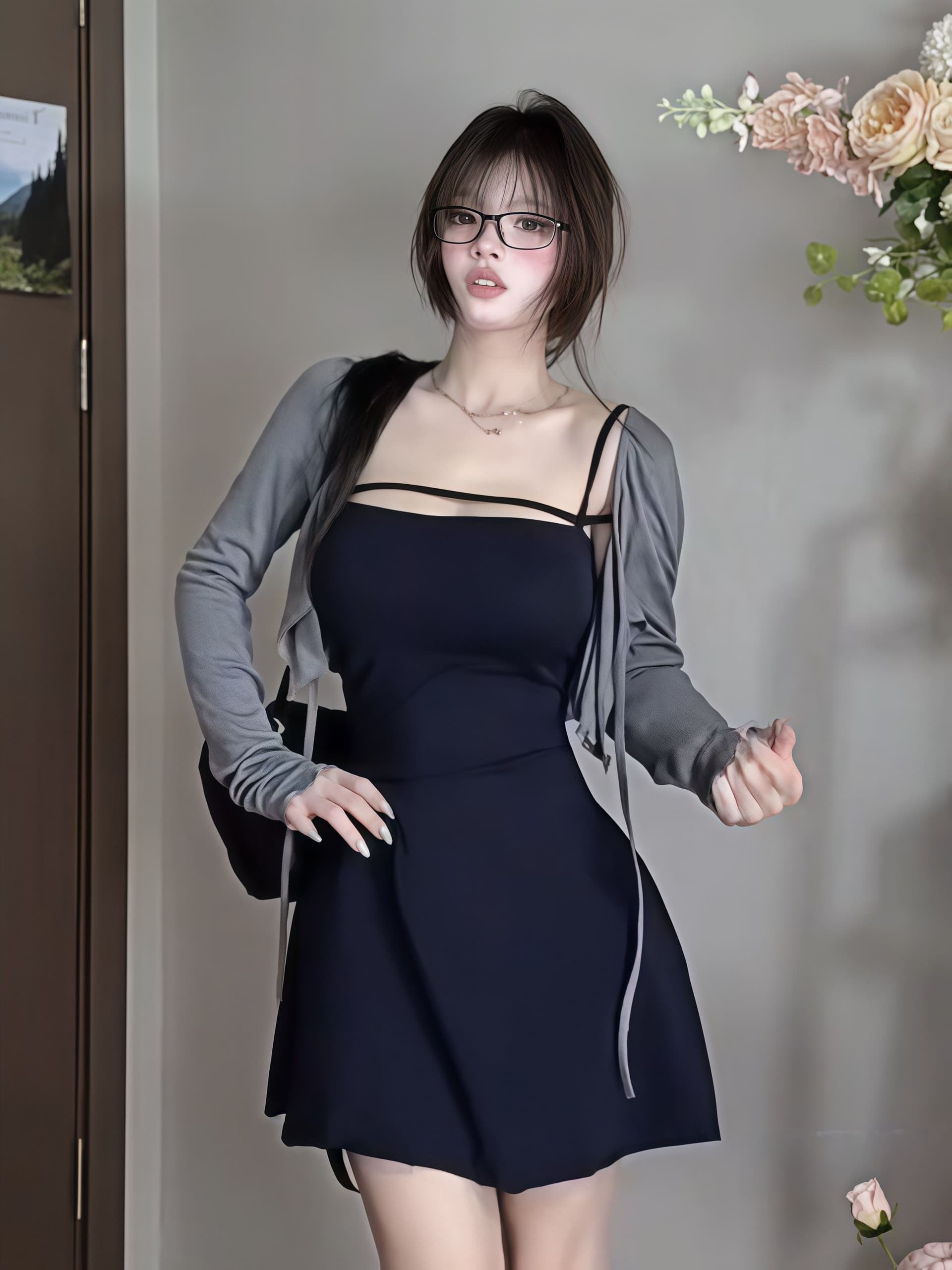 와 사고 방식 순수한 욕망 바람 홀로우 아웃 슬림해 보이는 슬립 여성 드레스 여름 레이스업 오픈 가디건 슈퍼 잘 생긴 투피스 세트 상세 이미지 6