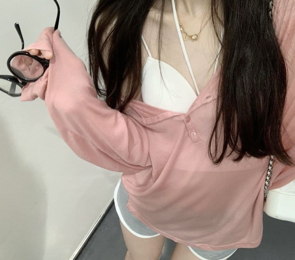 주간 실크 리브 느긋한 바람 회색 긴팔 티셔츠 여름 디자인 센스 루즈핏 풀오버 얇은 스타일 자외선 차단 블라우스 상세 이미지 24