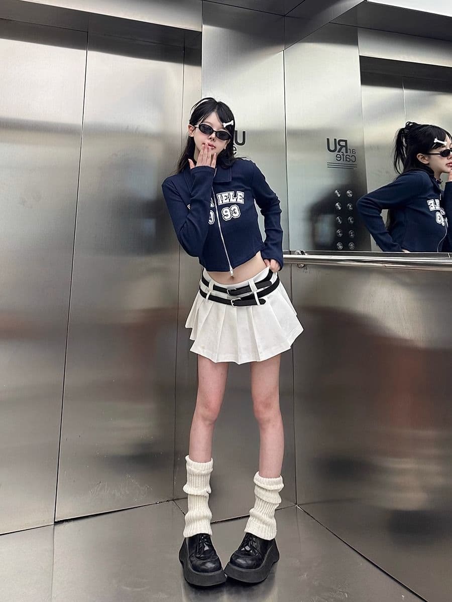 가을 아메리칸 핫걸 지퍼 디자인 센스 긍정적 인 어깨 긴팔 티셔츠 맨위 쇼트 스타일 재킷 몸매 가꾸기 오픈 가디건 여성 상세 이미지 18