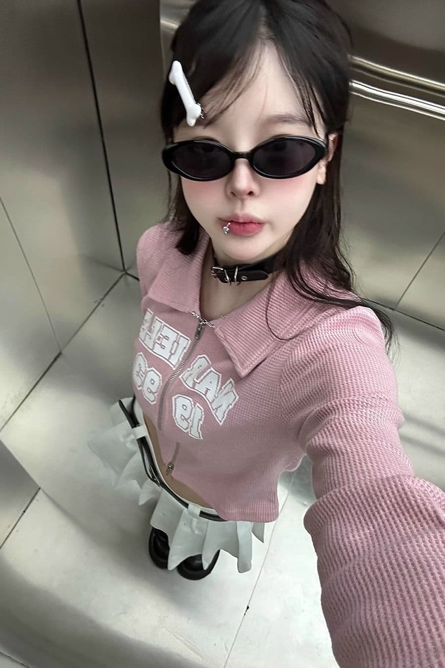 가을 아메리칸 핫걸 지퍼 디자인 센스 긍정적 인 어깨 긴팔 티셔츠 맨위 쇼트 스타일 재킷 몸매 가꾸기 오픈 가디건 여성 상세 이미지 21
