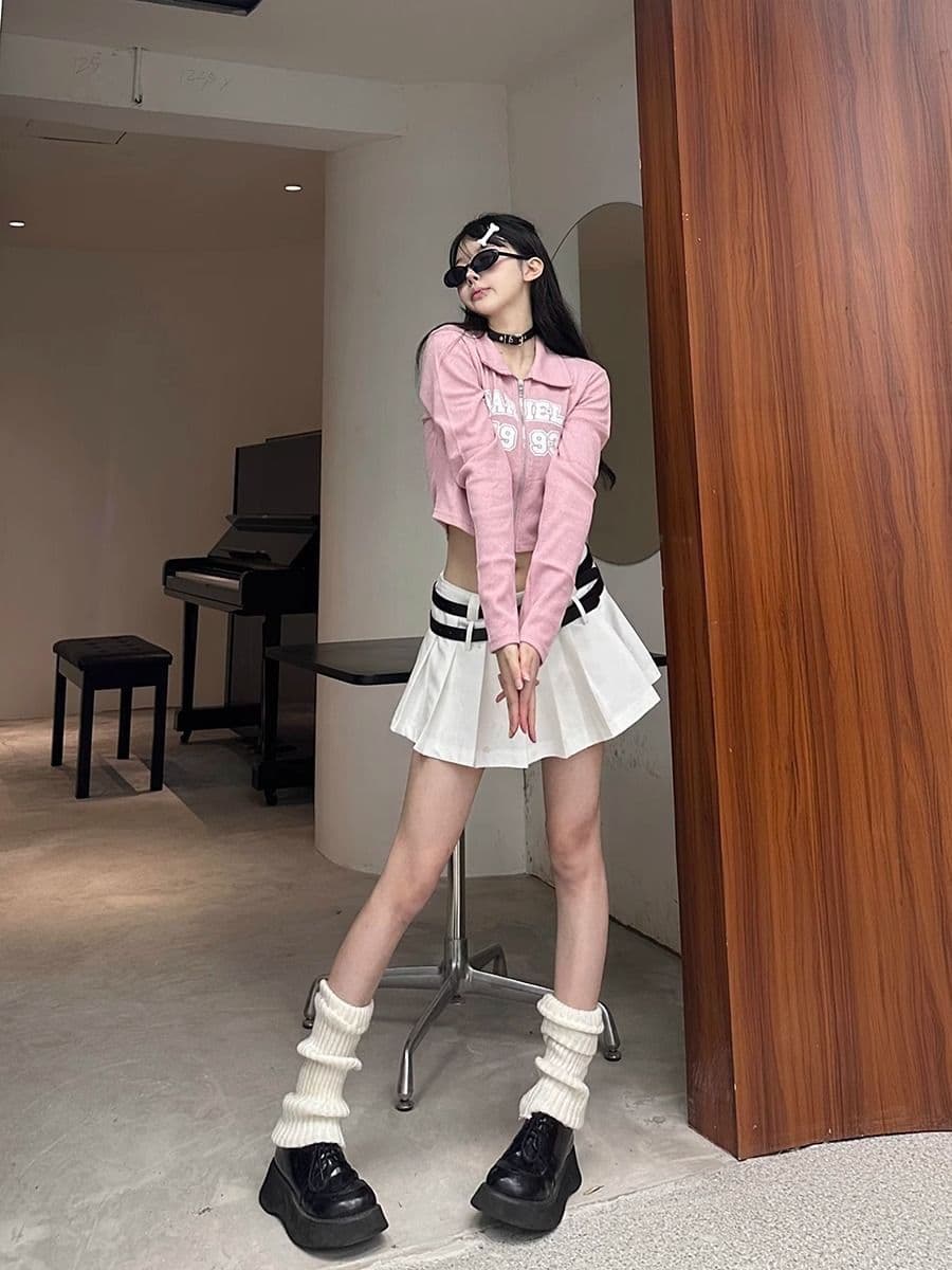 가을 아메리칸 핫걸 지퍼 디자인 센스 긍정적 인 어깨 긴팔 티셔츠 맨위 쇼트 스타일 재킷 몸매 가꾸기 오픈 가디건 여성 상세 이미지 22