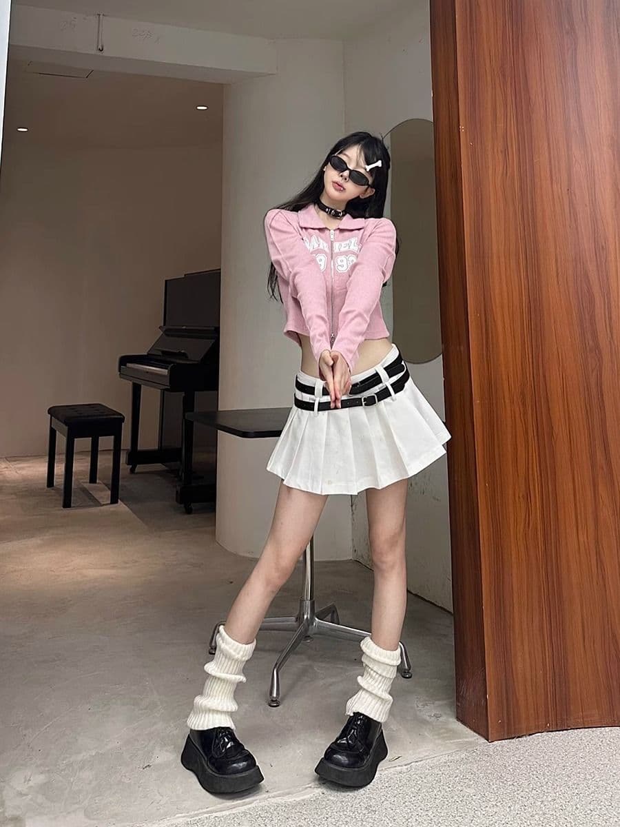 가을 아메리칸 핫걸 지퍼 디자인 센스 긍정적 인 어깨 긴팔 티셔츠 맨위 쇼트 스타일 재킷 몸매 가꾸기 오픈 가디건 여성 상세 이미지 23
