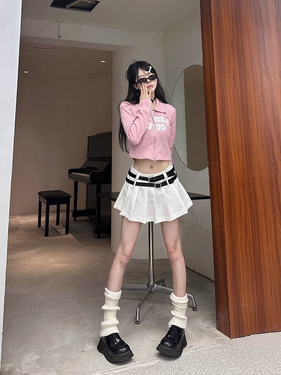 가을 아메리칸 핫걸 지퍼 디자인 센스 긍정적 인 어깨 긴팔 티셔츠 맨위 쇼트 스타일 재킷 몸매 가꾸기 오픈 가디건 여성 상세 이미지 24