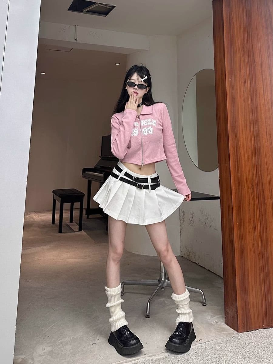 가을 아메리칸 핫걸 지퍼 디자인 센스 긍정적 인 어깨 긴팔 티셔츠 맨위 쇼트 스타일 재킷 몸매 가꾸기 오픈 가디건 여성 상세 이미지 26