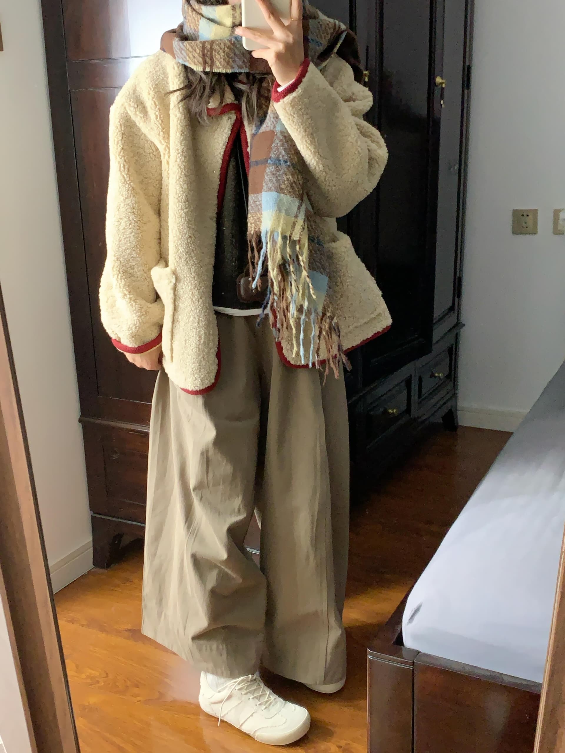 한 번 작은 짭짤한 한 부서 밝은 갈색 폴로 칼라 두꺼운 양털 여성 코트 겨울 빨간색 신년 축제 루즈핏 보온 상세 이미지 12