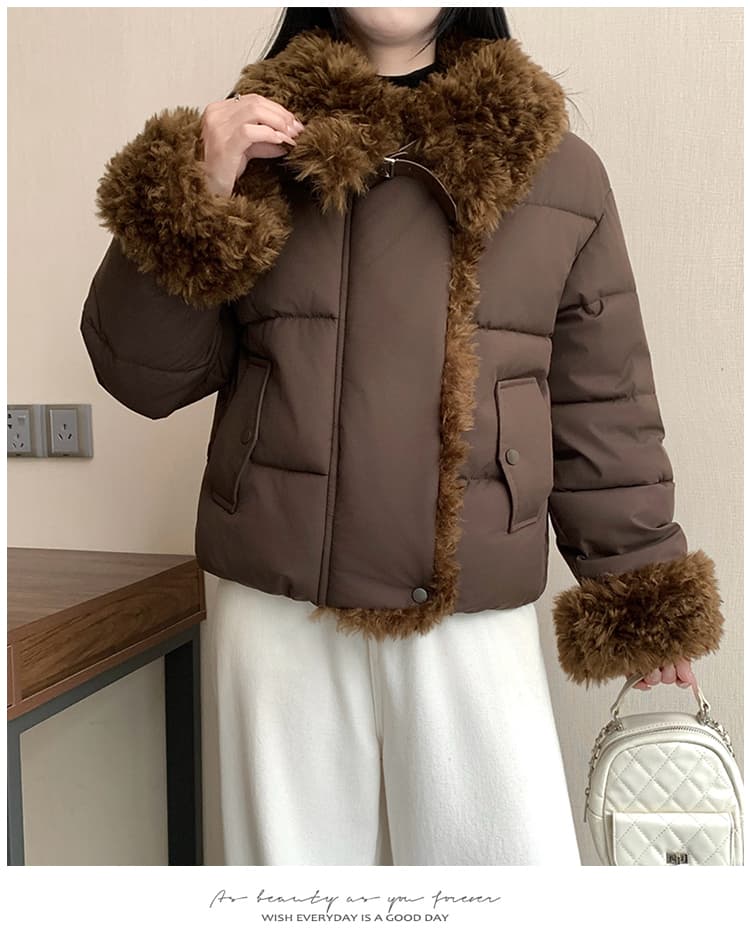 슈퍼 잘 생긴 모피 폴로 칼라 화이트 몸매 가꾸기 보온 면 의류 양털 한국 스타일 부드러운 다용도 품격 목화 진딧물 재킷 상세 이미지 18