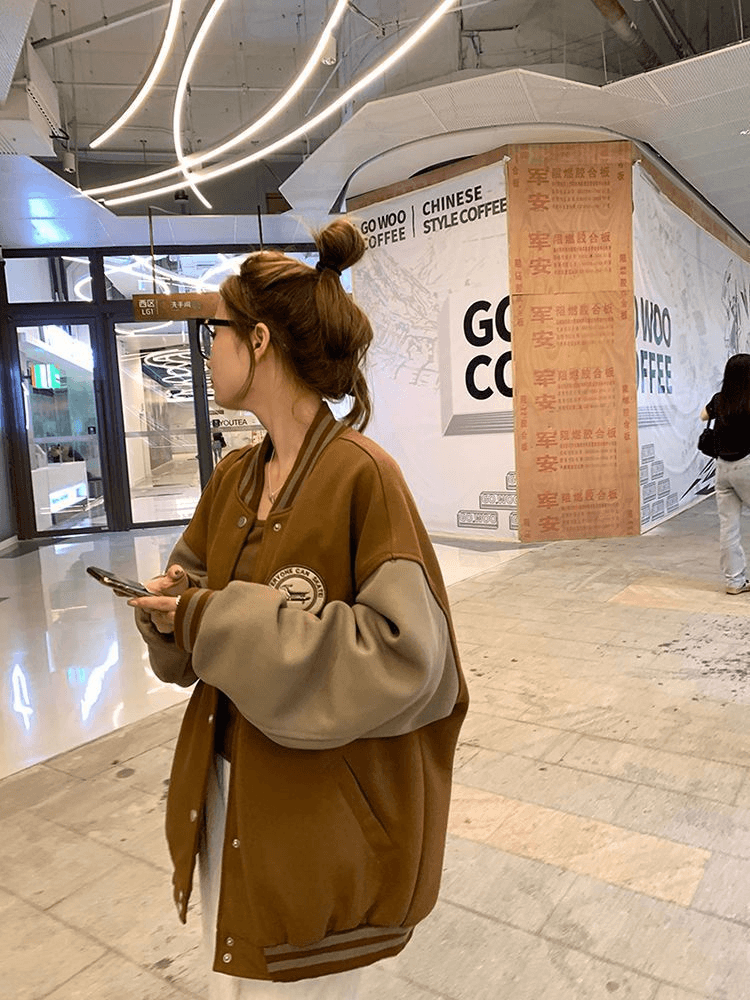 느긋한 바람 야구 유니폼 여성 코트 가을 겨울철 털이 있고 두꺼운 레트로 루즈핏 캐주얼 오픈 가디건 후드티 ins 트렌디 이미지 3