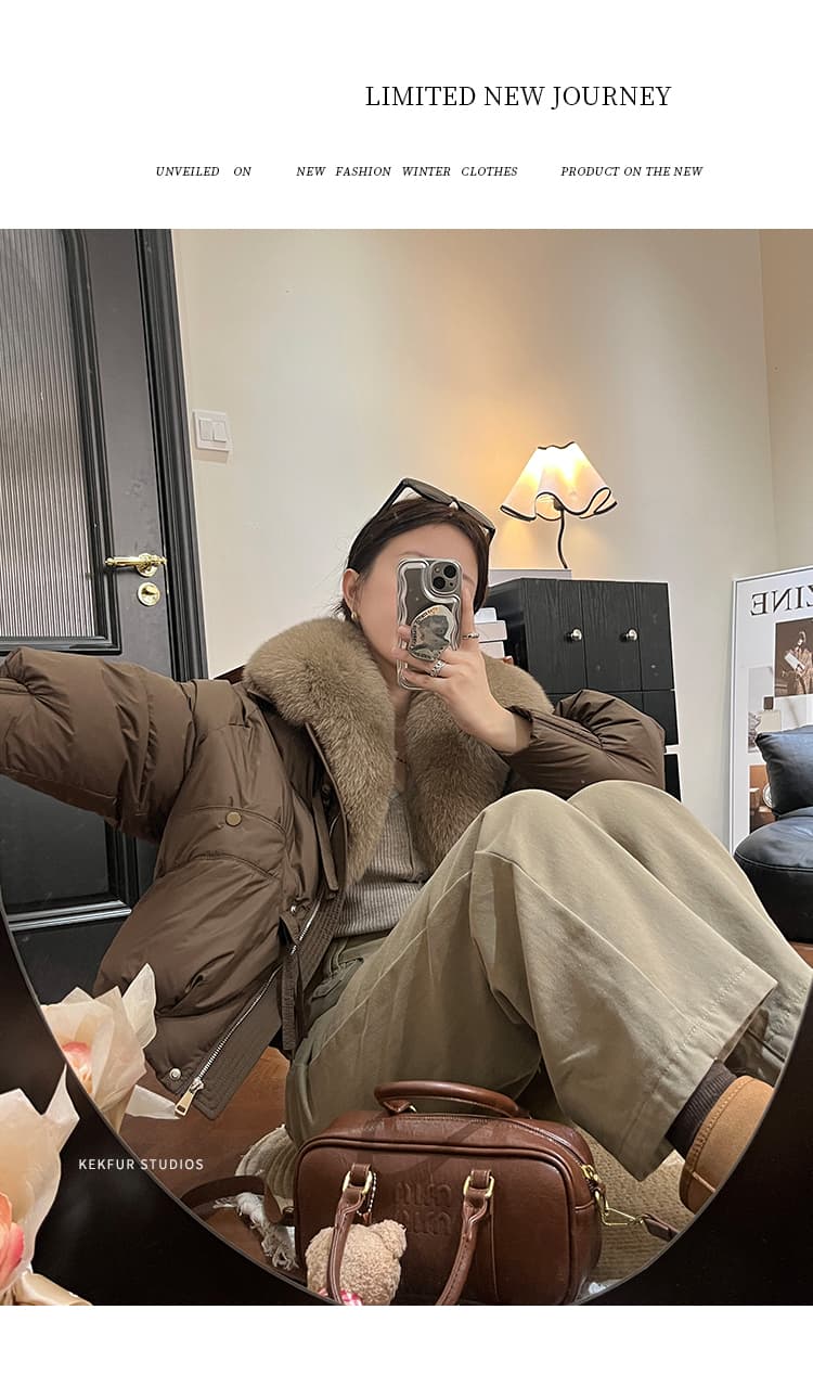 슈퍼 잘 생긴 고급 큰 모피 칼라 아래 면화 의류 여성 짧은 겨울 새로운 시간 여전히 철거 모피 칼라 두꺼운 재킷 상세 이미지 2