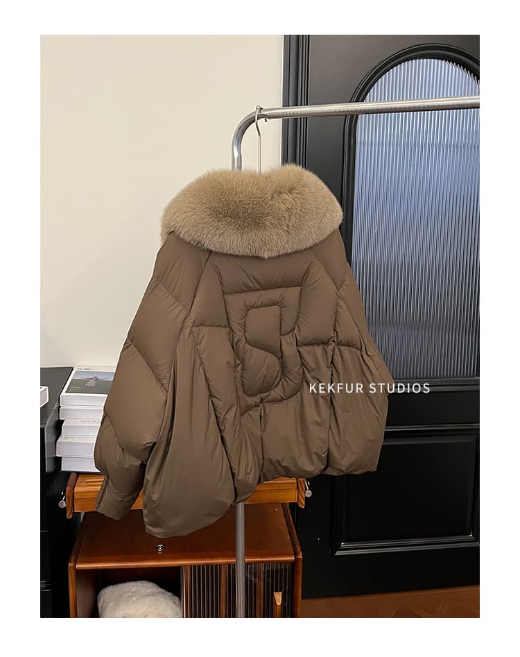 슈퍼 잘 생긴 고급 큰 모피 칼라 아래 면화 의류 여성 짧은 겨울 새로운 시간 여전히 철거 모피 칼라 두꺼운 재킷 상세 이미지 4